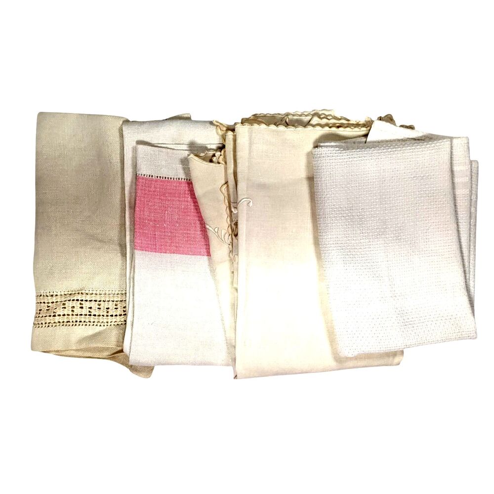 4 Cutter Craft Lot Vintage Linens Tea Towels Runner Damask Jacquard READ